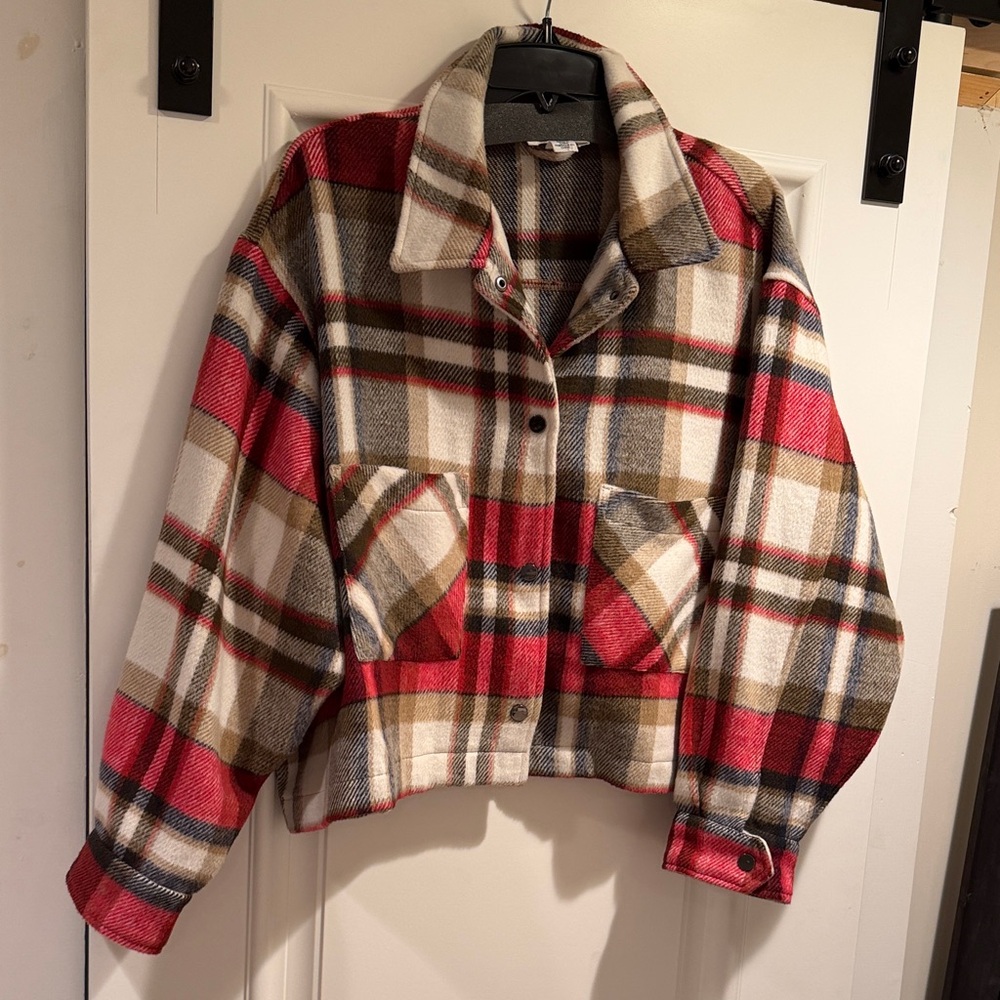 Urban Republic Plaid Bomber Jacket - Red, White, Brown